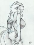 anthro anthrofied big_breasts bra breasts butt clothing female looking_at_viewer looking_back panties solo underwear wings bhawk friendship_is_magic hasbro my_little_pony mythology fluttershy_(mlp) equid equine mammal mythological_creature mythological_equine pegasus 2018 monochrome traditional_media_(artwork)