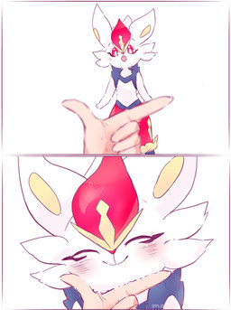 ambiguous_gender anthro blush blush_lines duo eyes_closed featureless_chest flat_chested fur happy red_eyes simple_background smile white_body white_fur maaomei nintendo pokemon cinderace generation_8_pokemon human lagomorph mammal pokemon_(species) 2025 comic digital_media_(artwork) hi_res signature