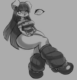 alternative_fashion anthro black_hair bodysuit clothing collared_shirt female goth hair leg_warmers legwear leotard polo_shirt pumps shirt skinsuit solo thick_thighs tight_clothing topwear wide_hips saltyseaskunk canid canine mammal absurd_res hi_res monochrome