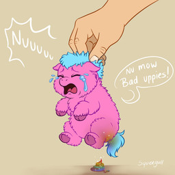 abuse ambiguous_feral ambiguous_gender ambiguous_human animal_abuse baby_talk blue_hair blue_tail bodily_fluids colored_feces crying dialogue duo feces feces_on_body feces_on_butt feral fur hair hooves lifting_another light_body light_skin multicolored_feces open_mouth pink_body pink_fur purple_hooves rainbow_feces simple_background solo_focus sparkles tail tears text unusual_feces upset yellow_background young young_ambiguous young_feral squeegull fluffy_pony fluffy_pony_(species) human mammal 1:1 2025 artist_name digital_media_(artwork) english_description english_text hi_res