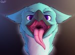 beak blue_body blue_fur bodily_fluids drooling fur male mouth_shot open_mouth purple_eyes saliva simple_background solo tongue tongue_out capseys mythology avian gryphon mythological_avian mythological_creature absurd_res hi_res