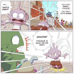 ambiguous_gender angry anthro blue_body blue_fur border dialogue feral fur horn open_mouth teeth text white_border ragster_(artist) nintendo pokemon canid canine generation_1_pokemon generation_2_pokemon generation_4_pokemon generation_5_pokemon houndoom mammal pokemon_(species) riolu tyrogue weavile 1:1 comic digital_media_(artwork) english_text hi_res