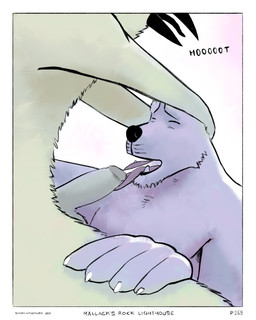 anthro beak black_beak black_nose bodily_fluids border canine_teeth claws cum cum_in_mouth cum_inside cum_on_tongue cumshot cumshot_in_mouth duo ejaculation eyebrows finger_claws genital_fluids genitals hand_on_leg hand_on_partner hand_on_partner's_thigh hand_on_thigh holding_head male male/male markings moan open_mouth penis thick_eyebrows tongue tongue_out whisker_markings white_border sharkinthepark maccaw_(sharkinthepark) macleish_(sharkinthepark) avian bird canid canine canis domestic_dog mammal owl 2024 4:5 absurd_res comic hi_res
