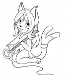 anthro chibi controller game_controller guitar guitar_controller male musical_instrument plucked_string_instrument pokemorph simple_background solo string_instrument tail white_background unknown_artist guitar_hero nintendo pokemon evolus_the_espeon eeveelution espeon generation_2_pokemon pokemon_(species) monochrome