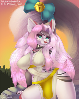 accessory anthro bell bow_(feature) bow_accessory bow_ribbon clothing dress egyptian egyptian_clothing female furgonomics jewelry kalasiris necklace ribbons solo sunset tail tail_accessory tail_bow tail_ribbon jackalope_(artist) felid mammal 2015