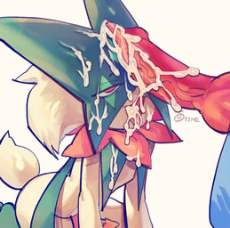 animal_genitalia animal_penis anthro bodily_fluids bukkake canine_genitalia canine_penis cum cum_on_face drooling duo erection feline_genitalia feline_penis genital_fluids genitals knot knotted_penis male male/male open_mouth penile_spines penis precum saliva tongue tongue_out honeydewt1me nintendo pokemon generation_4_pokemon generation_9_pokemon lucario meowscarada pokemon_(species) digital_media_(artwork) hi_res