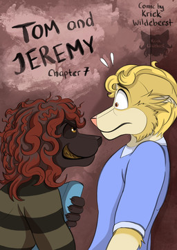 anthro black_body black_sclera blue_clothing blue_shirt blue_topwear book brown_eyes cheek_tuft clothing duo evil_grin eye_contact facial_tuft fur hair holding_book holding_object intimidation logo looking_at_another male red_hair shirt smile sweater text topwear tuft yellow_body yellow_eyes yellow_fur kriek_wildebeest jeremy_(kriek_wildebeest) ravi_(kriek_wildebeest) border_collie canid canine canis collie domestic_dog herding_dog mammal pastoral_dog portuguese_water_dog sheepdog artist_logo artist_name comic cover cover_art cover_page english_text hi_res