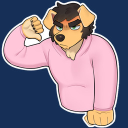 anthro black_hair clothing facial_hair fur gesture grumpy hair half-closed_eyes hand_gesture hoodie male narrowed_eyes sideburns solo thumbs_down topwear yellow_body yellow_fur frank_motta nao_o'connor bird_dog canid canine canis domestic_dog golden_retriever hunting_dog mammal retriever 1:1 alpha_channel