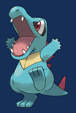 ambiguous_gender biped blue_body blue_tail open_mouth red_eyes sharp_teeth simple_background solo standing tail teeth transparent_background ken_sugimori nintendo pokemon crocodilian generation_2_pokemon pokemon_(species) reptile scalie totodile alpha_channel hi_res official_art