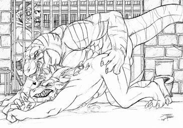 anthro anthro_on_anthro anthro_penetrated anthro_penetrating anthro_penetrating_anthro barazoku bared_teeth bodily_fluids cum cumshot drooling duo_focus ejaculation fangs genital_fluids genitals group horn humanoid_genitalia humanoid_penis inside male male/male male_penetrated male_penetrating male_penetrating_male markings muscular muscular_anthro muscular_male narrowed_eyes nipple_piercing nipple_ring nipples nude obscured_penetration open_mouth penetration penis piercing pupils ring_piercing saliva saliva_string sex side_view slit_pupils striped_markings striped_neck striped_tail stripes tail tail_markings teeth trio vein veiny_penis crazydrak mythology alex_(jrbart) buck_(buckdragon) typhek crocodile crocodilian dinosaur dragon mythological_creature mythological_scalie prehistoric_species reptile scalie 2014 dated hi_res monochrome signature