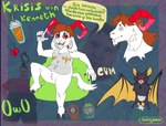 anthro beverage duo fangs hair horn mastectomy_scar scar sitting teeth text bardo_en_krisis comedy_central south_park nikocado_avocado bat bovid caprine goat mammal vampire clip_studio_paint_(artwork) digital_media_(artwork) hi_res meme