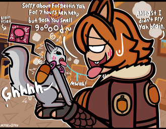 after_kiss backpack bestiality bodily_fluids bow_ribbon brain clothing duo female female/female feral freckled_face freckles fur grey_body grey_fur hair human_on_feral interspecies jacket kissing mindfuck organs tears text topwear conditional_dnp mykendyke marvel marvel_rivals squirrel_girl_(marvel) tippy-toe human mammal rodent sciurid tree_squirrel absurd_res english_text hi_res