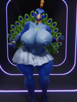 anthro big_breasts blue_body bottomwear bouncing_breasts breasts clothing dancing feathers female fingers green_eyes huge_breasts huge_hips hyper hyper_hips jewelry mismatched_sexual_dimorphism nipples non-mammal_breasts non-mammal_nipples skirt small_waist solo thick_thighs wide_hips xlkev clea_d_sultra avian bird galliform peafowl phasianid 2025 3d_(artwork) 3d_animation animated digital_media_(artwork) hi_res no_sound short_playtime webm