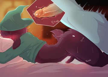 anal anal_penetration anthro black_body black_fur blush clothing erection foreskin fur genitals glans hat headgear headwear male male/male penetration penile penile_penetration penis penis_in_ass pillow sex shirt tail topwear vein veiny_penis forks deltarune undertale_(series) ralsei bovid caprine goat mammal absurd_res digital_media_(artwork) hi_res