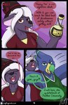 alcohol anthro avian beverage bird clothed clothing comic duo english_text female hi_res jock magic_user male mammal murid murine parrot potion rat rodent roxythefoxy rude shove text url witch