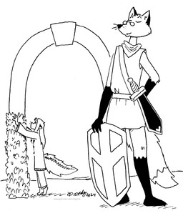 anthro arch clothed clothed_anthro clothed_male clothing duo eyes_closed eyewear glasses gloves_(marking) leg_markings male markings melee_weapon shield socks_(marking) sword weapon whisker_spots whiskers tegerio tunic_(video_game) zandar's_saga adler_young ruin_seeker canid canine fox mammal mephitid skunk 2024 hi_res monochrome