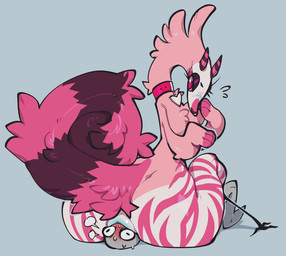 ambiguous_gender anthro anus blush butt collar duo face_in_ass facesitting female female/ambiguous flustered fur grey_background horn magenta_fur pink_body pink_fur puffy_anus rear_view simple_background sitting_on_another thick_thighs btascandalist chimera humanoid hybrid 2024 hi_res