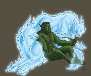 aura balls body_hair feral genitals group hair long_hair magic_user male nipples nude shaman tribal_spellcaster tusks unknown_artist blizzard_entertainment warcraft canid canine canis humanoid mammal orc spirit wolf 6:5