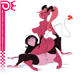 alternative_fashion anus big_breasts big_butt bite biting_lip biting_own_lip blue_eyes bottomless breasts butt clothed clothing duo ear_piercing erect_nipples eyeshadow featureless_feet feet female female/female female_on_bottom female_on_top footwear genitals goth grin hair half-closed_eyes hand_on_hip heart_eyes heart_symbol horn humanoid_pointy_ears kneeling legwear lipstick long_hair looking_at_viewer looking_back lying makeup narrowed_eyes nipples not_furry nude on_back on_bottom on_top partially_clothed patreon_logo pattern_clothing pattern_footwear pattern_legwear pattern_socks piercing pointy_ears pussy_stacking rear_view red_eyes red_hair self_bite sex sharp_teeth shoes simple_background smile socks spread_legs spreading stockings striped_clothing striped_footwear striped_legwear striped_socks stripes teeth text thick_thighs thigh_highs tribadism vaginal vulva white_background yellow_sclera slb hotel_transylvania patreon mavis_dracula demon humanoid vampire 2016 digital_media_(artwork) hi_res url