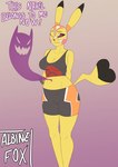 anthro bottomwear bra camel_toe clothing cosplay_pikachu_(costume) duo female mask midriff navel navel_fetish navel_piercing piercing shorts solo_focus sports_bra underwear albinefox nintendo pokemon pikachu_libre generation_1_pokemon ghost pikachu pokemon_(species) spirit