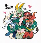 anthro big_breasts blue_body blush breasts choker cleavage clothed clothing crouching female group hair heart_symbol hug jewelry kneeling legwear long_hair looking_at_viewer medium_breasts necklace red_eyes red_hair scarf short_hair tail tan_body text thick_thighs thigh_highs trio white_hair hacco nintendo pokemon emboar generation_5_pokemon human humanoid mammal pokemon_(species) samurott serperior 2025 digital_drawing_(artwork) digital_media_(artwork) hi_res japanese_text signature translation_request