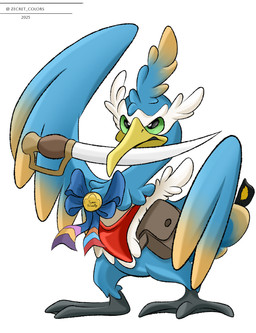 avian_feet bag beak blue_body facial_markings feathered_crest feathered_wings feathers feet feral green_eyes head_crest head_markings male markings mask_(marking) melee_weapon membrane_(anatomy) ribbons sword tail tail_feathers toes weapon webbed_feet white_markings wings yellow_markings zecret_colors nintendo pokemon pokemon_mystery_dungeon spike_chunsoft fan_character thunk_(gyro) avian cramorant generation_8_pokemon pokemon_(species) absurd_res hi_res