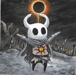 2_horns ambiguous_gender armor black_eyes black_legs clothed clothing cloud horn mouthless noseless outside pose sky solo standing white_head oxyartspro dark_souls fromsoftware hollow_knight inktober praise_the_sun_(meme) team_cherry the_knight_(hollow_knight) humanoid vessel_(species) 2024 absurd_res acrylic_painting_(artwork) hi_res meme traditional_media_(artwork)