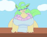 anthro big_breasts big_butt breast_play breast_squish breasts butt female green_hair hair leaf leaf_tail obese obese_anthro obese_female overweight overweight_anthro overweight_female solo squish tail yellow_body startlin nintendo pokemon eeveelution generation_4_pokemon leafeon pokemon_(species) 5:4 animated low_res short_playtime