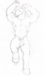 anthro bulge clothed clothing lying male muscular muscular_anthro muscular_male nipples on_back pubes solo topless unzipped zipper neosavias friendship_is_magic hasbro my_little_pony big_macintosh_(mlp) earth_pony equid equine horse mammal pony hi_res monochrome sketch