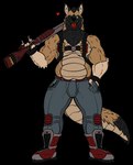 anthro black_sclera blep devil_horns_(gesture) gesture green_eyes gun hand_gesture harness heart_symbol kill_count looking_at_viewer male musclegut muscular one_eye_closed ranged_weapon shell_(projectile) shotgun shotgun_shell solo tally_marks tongue tongue_out weapon western_tally_marks wink winking_at_viewer skianous ben_(skianous) belgian_shepherd canid canine canis domestic_dog herding_dog hybrid malinois_dog mammal pastoral_dog sheepdog absurd_res alpha_channel colored digital_drawing_(artwork) digital_media_(artwork) flat_colors hi_res