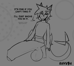 anthro anthro_pred arm_fin balls big_balls big_penis bottomwear bottomwear_down clothed clothed_anthro clothed_male clothing dialogue fin foreskin genitals hair hand_on_own_penis hand_on_penis huge_penis humanoid_genitalia humanoid_penis hyper hyper_genitalia hyper_penis imminent_cock_vore imminent_vore implied_fatal looking_at_viewer male male_anthro male_pred medium_hair pants pants_down partially_clothed partially_clothed_anthro partially_clothed_male penis pointy_ears shark_tail sharp_teeth simple_background smug smug_face smug_grin solo sweater tail tail_fin talking_to_viewer teeth text topwear turtleneck rifykoh len_(rifykoh) aquatic fish mammal shark digital_drawing_(artwork) digital_media_(artwork) english_text monochrome sketch