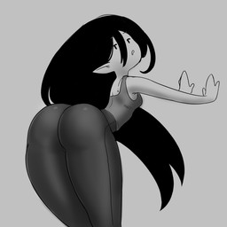 against_surface against_wall black_hair bottomwear butt clothed clothing female hair hands_on_wall humanoid_pointy_ears leggings legwear long_hair looking_back pointy_ears presenting presenting_hindquarters shirt solo tank_top topwear golde adventure_time cartoon_network marceline_abadeer humanoid vampire 1:1 digital_media_(artwork) hi_res monochrome sketch