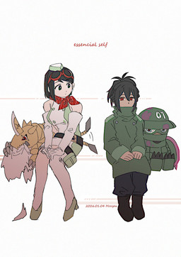 anthro armor black_hair female group hair male sitting tail tail_motion tailwag mrgniteanemone bandai_namco digimon digimon_beatbreak digimon_story:_time_stranger granit_(digimon_beatbreak) kanan_yuki digimon_(species) human ludomon mammal zubamon hi_res