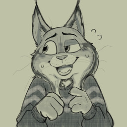 anthro clothing looking_at_another male nervous simple_coloring solo sweater topwear xiaobaimaomiao disney zootopia pawbert_lynxley canada_lynx felid feline lynx mammal 1:1 hi_res