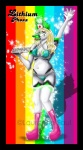 anthro clothed clothing drugs female gesture medication nurse psychedelic rainbow rainbow_background simple_background skimpy solo sparkles tray uniform waving y2k_(graphic_design) lithium_phoxx canid canine mammal colorful_theme hi_res watermark