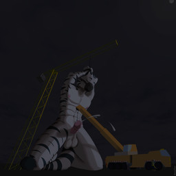 anthro armor balls bdsm bodily_fluids bondage bound clothing construction_equipment crane_(machine) cum cumshot detailed_background dripping duo ejaculation erection genital_fluids genitals hard_hat headgear helmet light low-angle_view macro macro_male male male/male mask micro micro_male moonlight night nipples nude penis restraints rope rope_bondage safety_vest topwear vehicle vest wearing_mask weaselclaw luka_(weaselclaw) cheetah felid feline mammal pantherine tiger 1:1 2025 hi_res