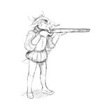 1:1 aiming anthro antlers biped black_and_white bottomwear clothed clothing deer deer_prince footwear fur gun hang_fire headgear headwear hi_res hladilnik holding_gun holding_object holding_ranged_weapon holding_weapon horn male mammal medieval monochrome ranged_weapon shoes shooting simple_background sketch solo standing topwear weapon wheellock white_background