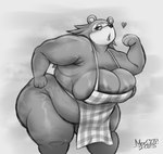 anthro apron apron_only areola areola_slip belly belly_overhang bent_over big_areola big_belly big_breasts big_butt biped blush blush_lines breasts butt cleavage cleavage_overflow clothed clothing curvy_figure fat_arms female grey_background hair hand_on_hip heart_symbol lidded_eyes lips looking_aside musk musk_clouds obese obese_anthro obese_female open_mouth overweight overweight_anthro overweight_female side_boob simple_background solo standing thick_arms thick_thighs three-quarter_view undersized_clothing voluptuous wide_hips wrinkled_armpit meesop animal_crossing nintendo sable_able eulipotyphlan hedgehog mammal 2025 absurd_res digital_drawing_(artwork) digital_media_(artwork) greyscale hi_res monochrome portrait signature three-quarter_portrait