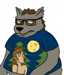 anthro clothed clothing eyewear frown glasses howl irony majestic male overweight overweight_male parody reverse_furry role_reversal scowl shirt simple_background solo topwear white_background ulbandi canid canine canis human mammal wolf