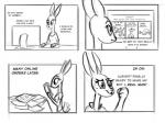 breasts clothed clothing computer dialogue electronics female humor solo text bluedouble animal_humanoid humanoid lagomorph leporid mammal mammal_humanoid rabbit 4:3 english_text monochrome