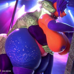 anthro belly big_belly big_breasts blue_body blue_scales bouncing_breasts breasts clothing duo female from_behind_position green_body green_scales huge_breasts huge_hips huge_thighs hyper hyper_thighs legwear male male/female mostly_nude nipple_piercing nipples nude obese obese_female overweight overweight_female piercing purple_eyes purple_nipples red_body red_scales scales sex thick_thighs thigh_highs tongue tongue_out wide_hips kasdaq cayenne_(kasdaq) lizard_(petruz) lizard reptile scalie 2025 3d_(artwork) 3d_animation animated blender_(artwork) digital_media_(artwork) hi_res loop no_sound short_playtime webm