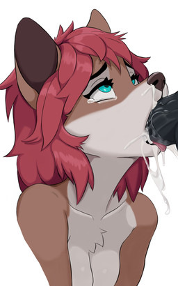 anthro bedroom_eyes blue_eyes bodily_fluids breasts brown_body brown_fur chest_tuft cum cum_from_nose cum_in_mouth cum_in_nose cum_inside fellatio female female_penetrated fur genital_fluids genitals glistening glistening_breasts glistening_hair hair irrumatio looking_pleasured looking_up male male/female male_penetrating male_penetrating_female narrowed_eyes oral oral_penetration penetration penile penis penis_in_mouth red_hair saliva seductive sex tears tongue tongue_out tuft white_body white_fur mr_bubba canid canine mammal 5:8 hi_res