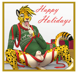 animal_genitalia animal_penis anthro anus balls border clothing fur genitals hair lipsticking male penis sheath simple_background solo tail text white_border koba eagle_orion eaglethecheetah cheetah felid feline mammal 2025 absurd_res hi_res