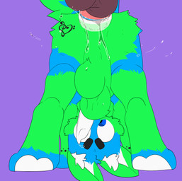 all_fours anal anal_penetration anus backsack balls big_balls big_penis blue_body blue_eyes blue_fur bodily_fluids duo feral fur genital_fluids genitals green_body green_fur knot looking_back male male/male musical_note musical_symbol pawpads penetration penis precum presenting puffy_anus raised_tail solo_focus spots stretched_anus symbol tail upside_down white_penis gaafus meatspin jayjay_idingo canid canine canis dingo mammal animated hi_res