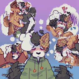 anthro blush bodily_fluids boxers_(clothing) chester-bandit clothing cum cum_in_ass cum_in_clothing cum_in_mouth cum_in_underwear cum_inside cum_on_penis cum_through_clothing cum_through_underwear dirty_thoughts duo erection erection_under_clothing eyes_closed fluffy fluffy_body fluffy_tail genital_fluids genitals green_clothing green_hoodie green_topwear gummy-chews hoodie male male/male masturbation nervous penis penis_size_difference pinned star surprised sweat tail tail_motion tailwag teasing thought_bubble topwear uncertain underwear wet wet_clothing wet_underwear gummy_doge1619 1:1 low_res