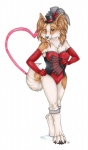 anthro burlesque cabaret clothing digitigrade female gloves hand_fan handwear hat headgear headwear heart_symbol looking_at_viewer pose ribbons showgirl solo tail korrok moulin_rouge canid canine canis domestic_dog mammal papillon toy_dog pinup