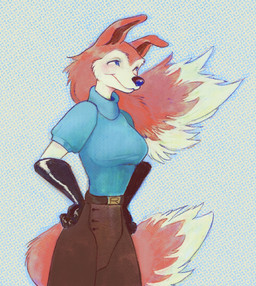 anthro armwear belt blue_eyes bottomwear clothing elbow_gloves female fluffy fluffy_tail fur gloves hair hands_on_hips handwear latex latex_clothing latex_gloves latex_handwear long_hair looking_aside pants red_body red_fur shirt smile solo sweater t-shirt tail topwear turtleneck white_body white_fur lanolin04 road_rovers colleen_(road_rovers) canid canine canis collie domestic_dog herding_dog mammal pastoral_dog rough_collie sheepdog hi_res