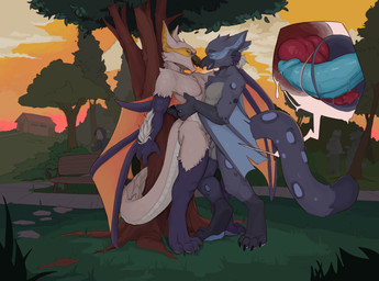 animal_genitalia anthro arm_around_back arm_around_neck bench duo exhibitionism genitals grinding hug male male/male park park_bench penetration penis_in_sheath public public_sex sex sheath sheath_penetration sheath_play ittybittykittytittys capcom monster_hunter glint_(character) tukk_ordo felid flying_wyvern mammal nargacuga pantherine snow_leopard hi_res