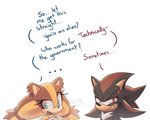 annoyed anthro black_nose blue_eyes blue_text brown_body brown_fur chest_tuft dialogue duo ellipsis eyebrows eyelashes female fur hair male open_mouth question_mark red_eyes red_text simple_background teeth text tuft white_background quark19601 sega sonic_boom sonic_the_hedgehog_(series) shadow_the_hedgehog sticks_the_jungle_badger badger eulipotyphlan hedgehog mammal mustelid musteline 2019 5:4 digital_media_(artwork) english_text signature