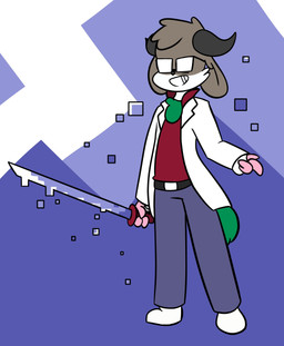 anthro belt bottomwear clothing coat ears_down eyewear footwear gesture glasses hair hand_gesture horn male melee_weapon pants pattern_background pivoted_ears pointing shirt shoes simple_background smile solo sword topwear weapon rex_santos bovid caprine goat mammal colored digital_drawing_(artwork) digital_media_(artwork) hi_res